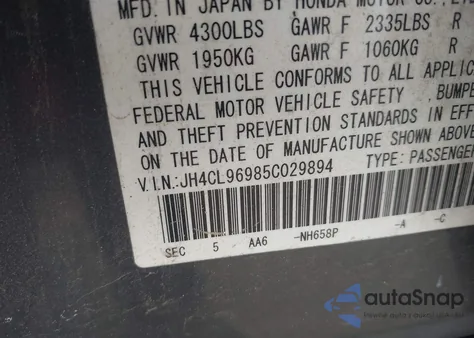 2005 Acura Tsx from USA, damaged, VIN JH4CL96985C029894